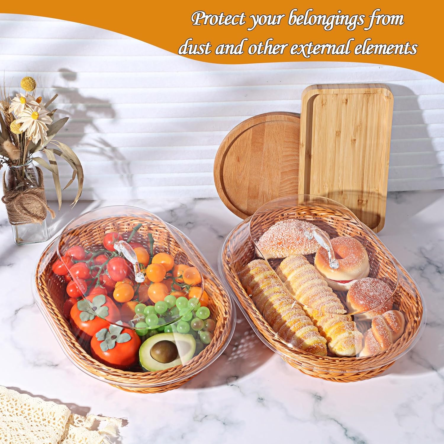 Hushee 2-Set Imitation Rattan Baskets with Lid for Storage Display