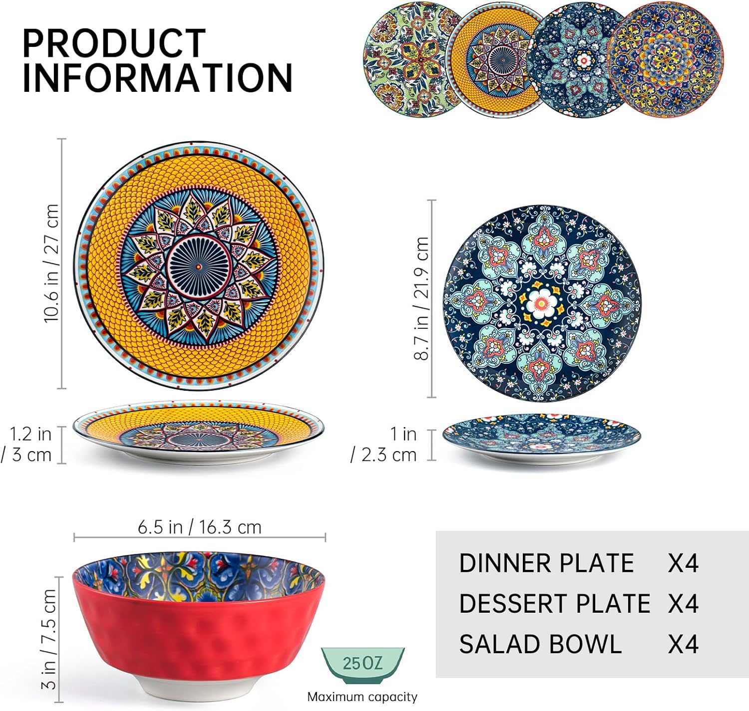12-Piece Bohemian Dinnerware Set