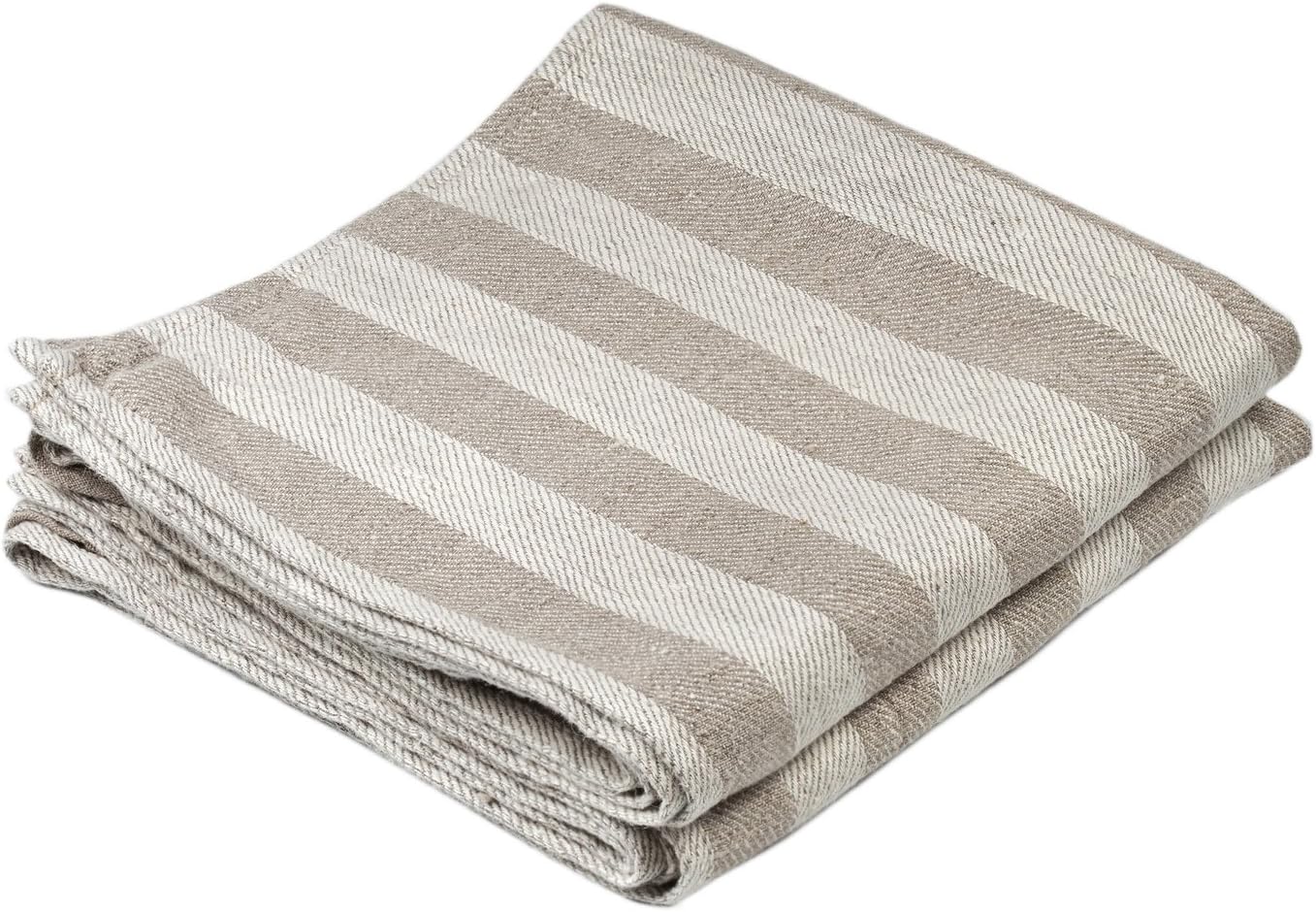 BLESS LINEN Jacquard Striped Linen Hand Towel Set of 2