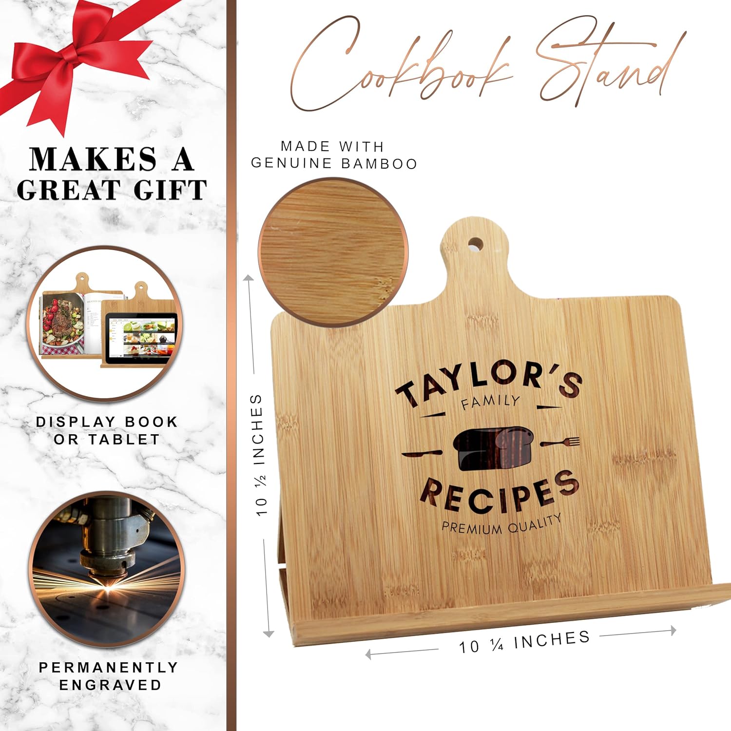 Personalized Bamboo Kitchen Cookbook Holder - 1025 x 1025