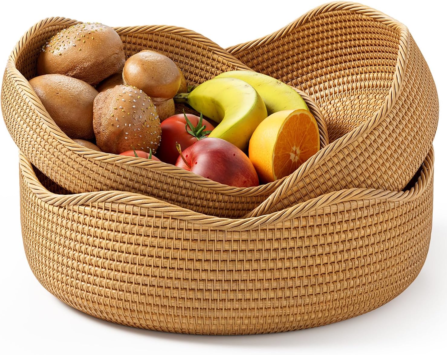3-Piece Rattan Serving Basket Set Hand-crafted Kitchen Storage