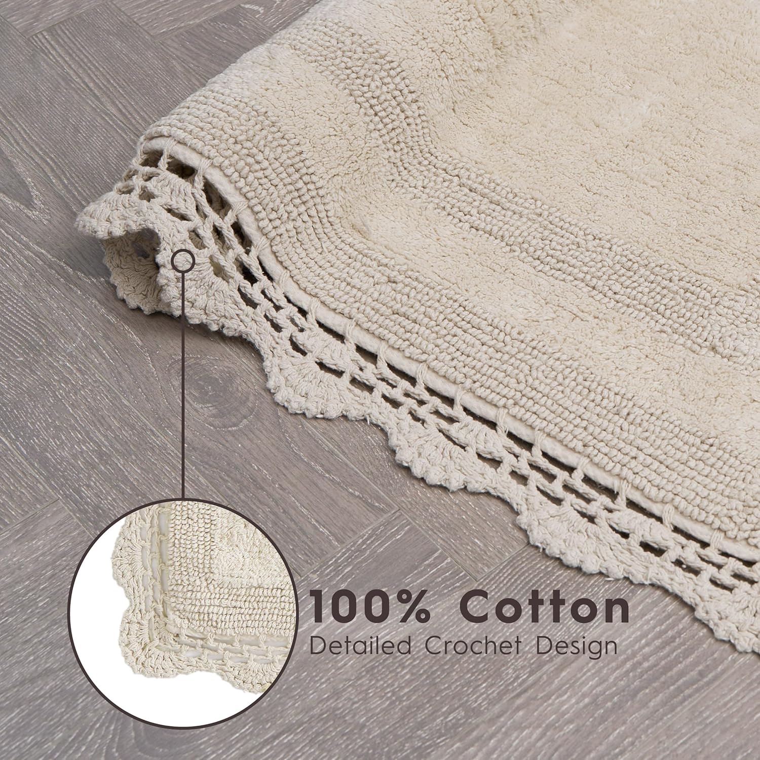 Laura Ashley Crochet Cotton 17x2421x34 in 2-Piece Bath Rug Set Linen