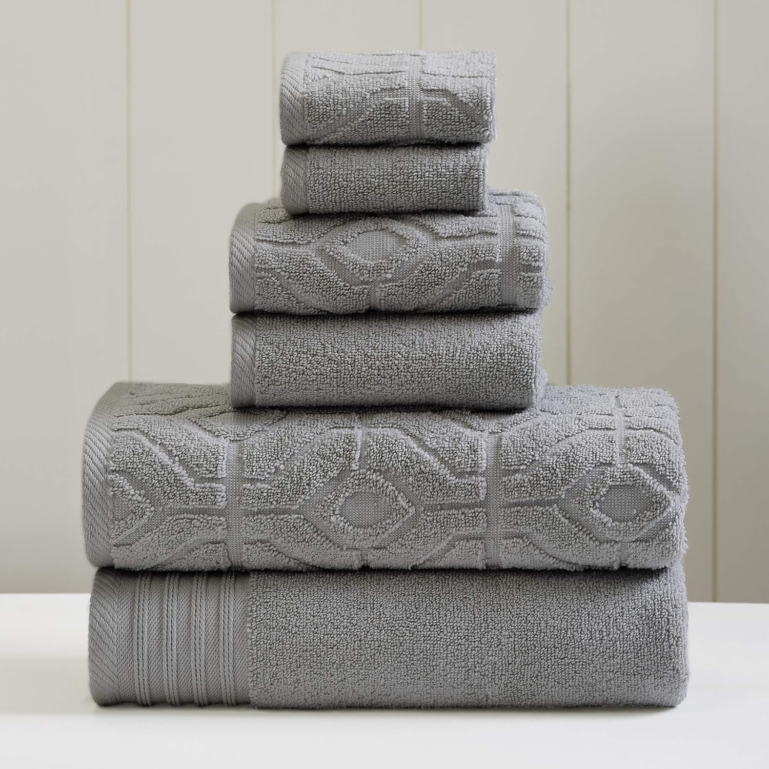 Dyed Dyed Jacquard 6-Piece Yarn Dyed Diamond Gate Charcoal Towels