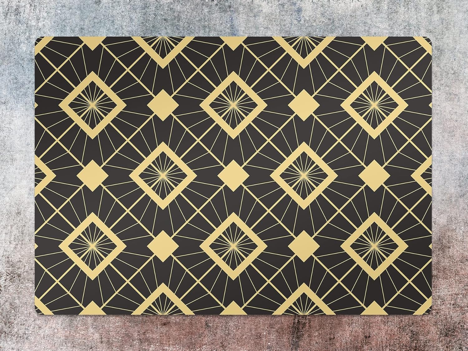 Abstract Art Deco Bath Mat Gold Brown 24 x 16 Inch