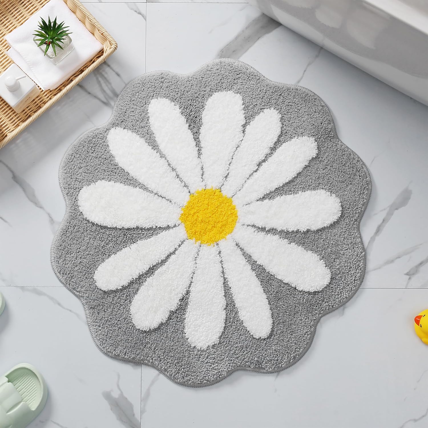 Cute Pink Flower Bath Mat Non-Slip Machine Washable 256x256 inches