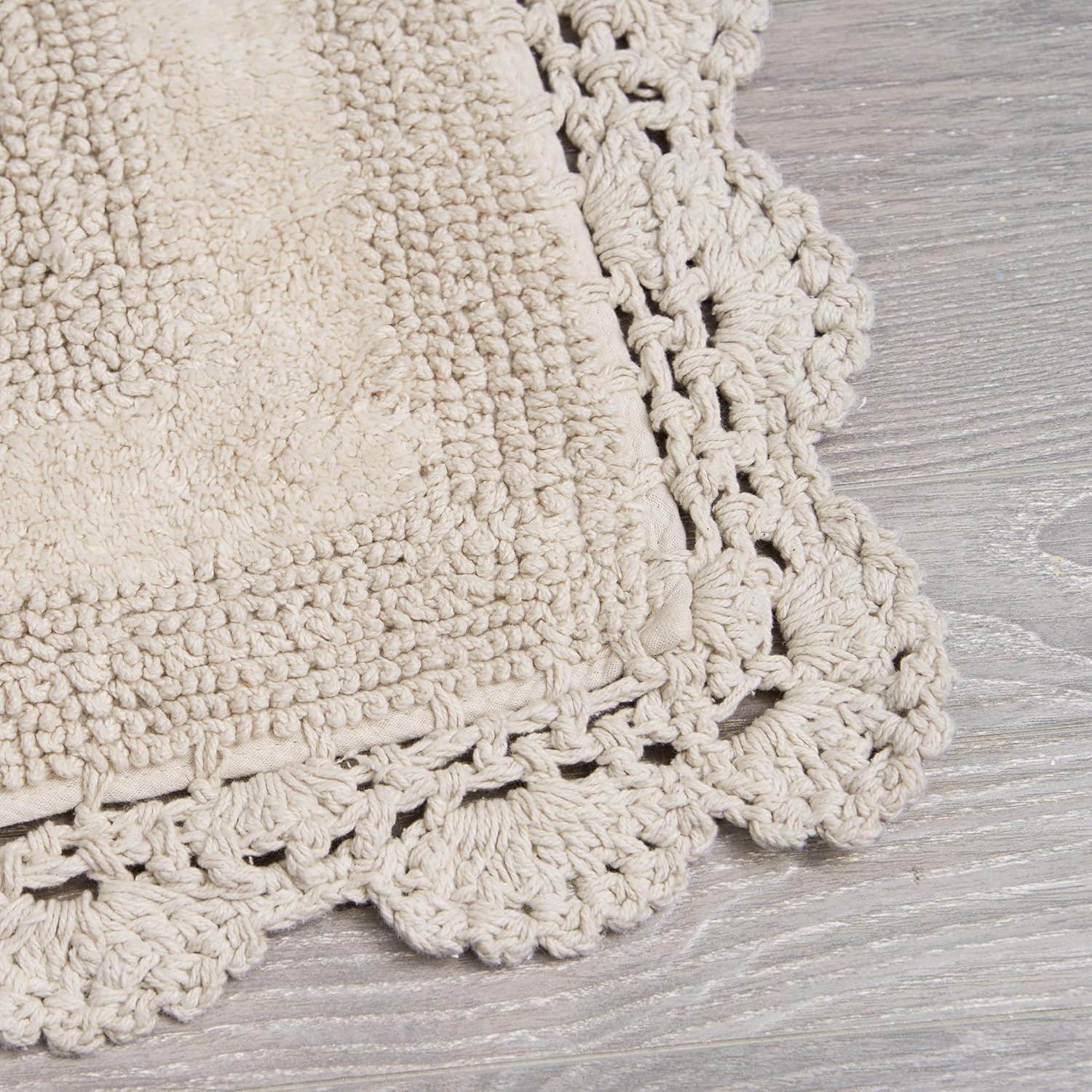 Laura Ashley Crochet Cotton 17x2421x34 in 2-Piece Bath Rug Set Linen
