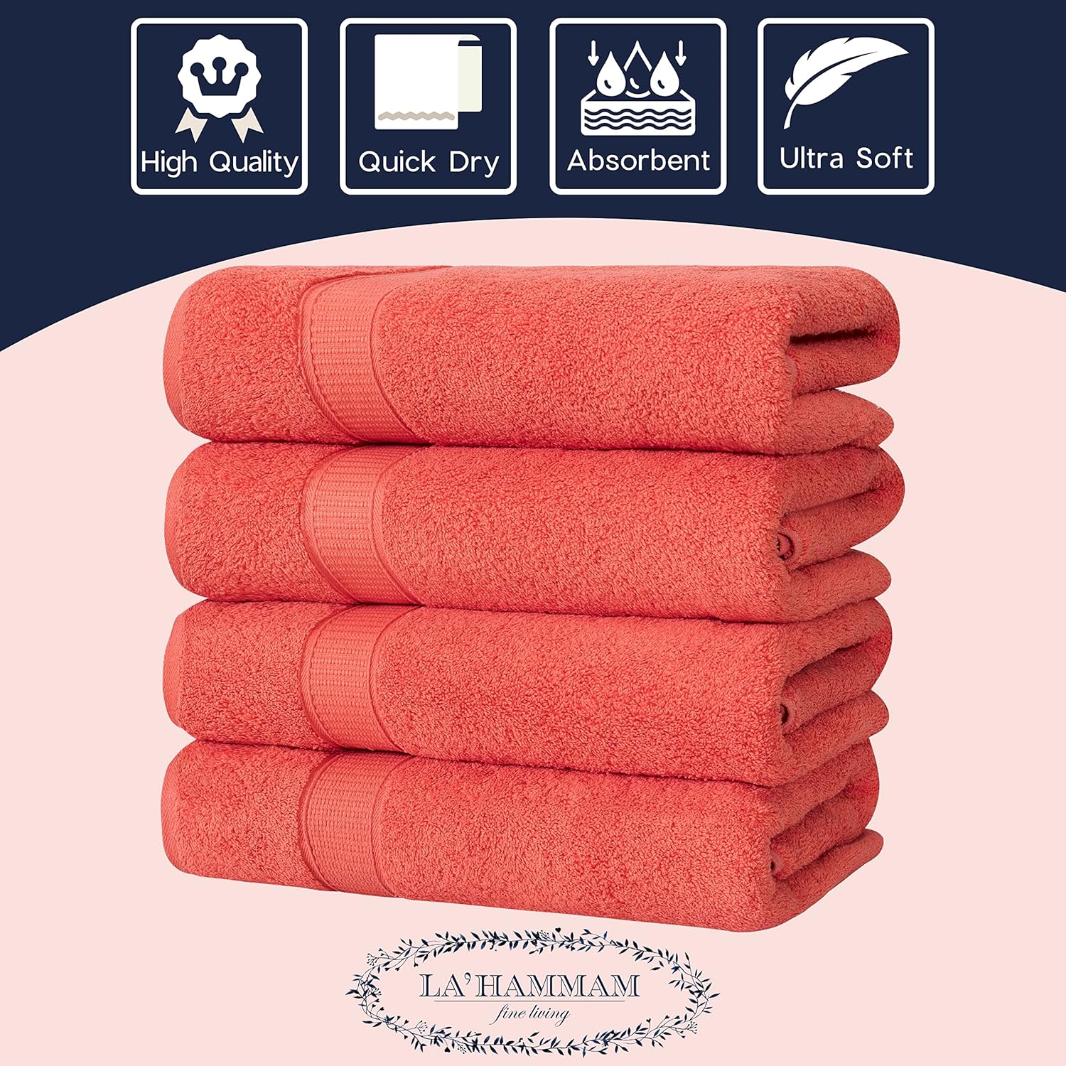 4-Piece Coral-Themed Bath Towels Set