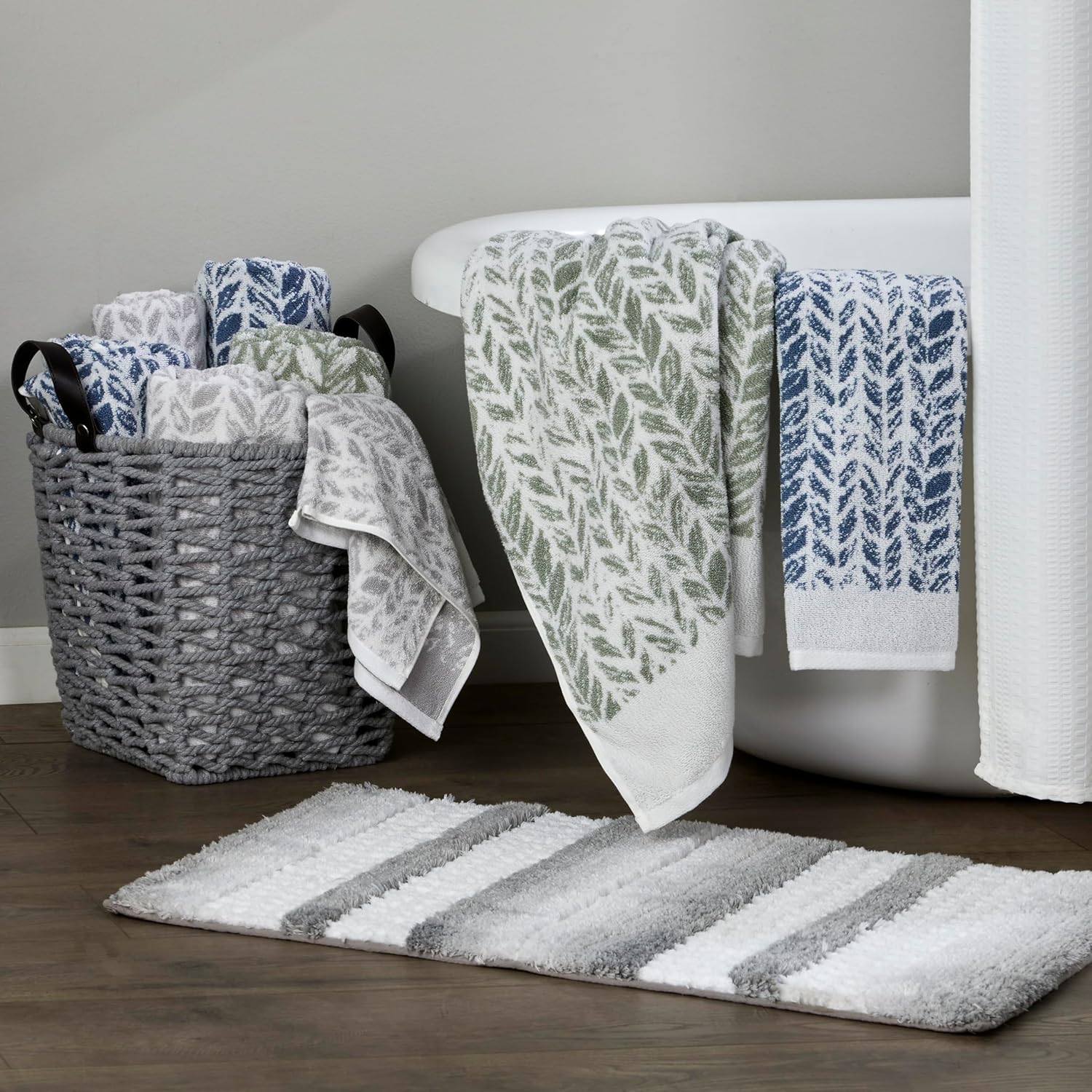 SKL Home Distressed Leaves Bath Towel Sage 28x54