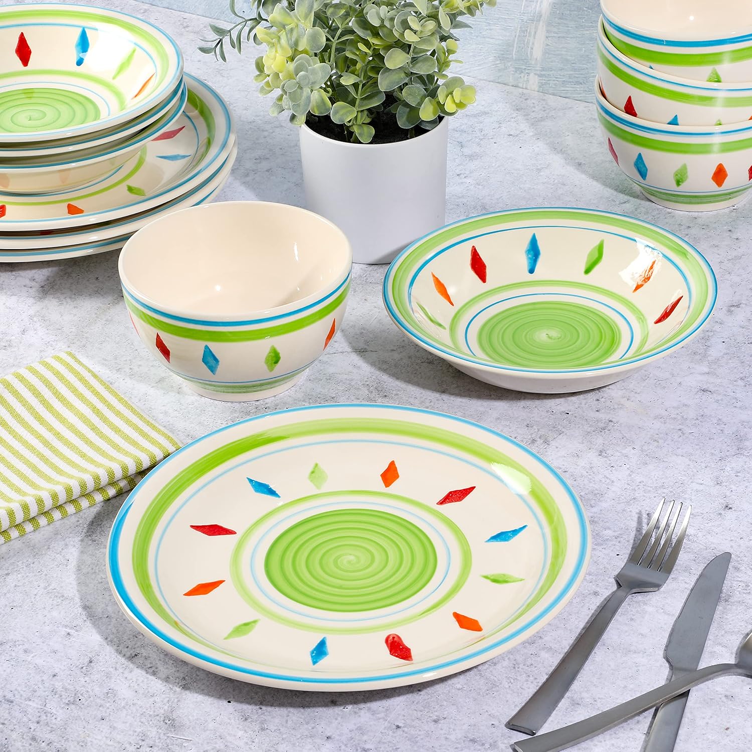 Heidy Hand Painted Dinnerware Set - Green