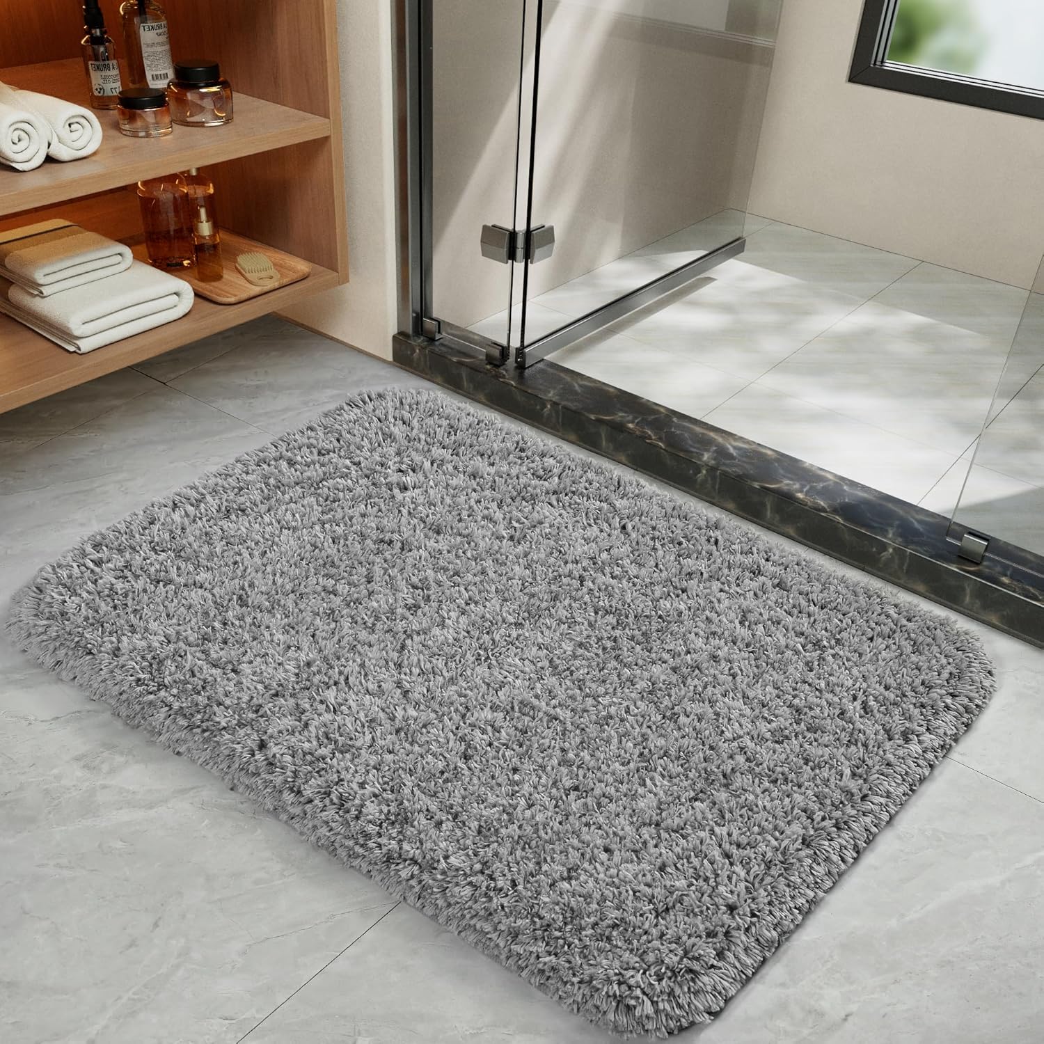 Luxurious 36x24-inch bathroom rug machine washable non-slip grey