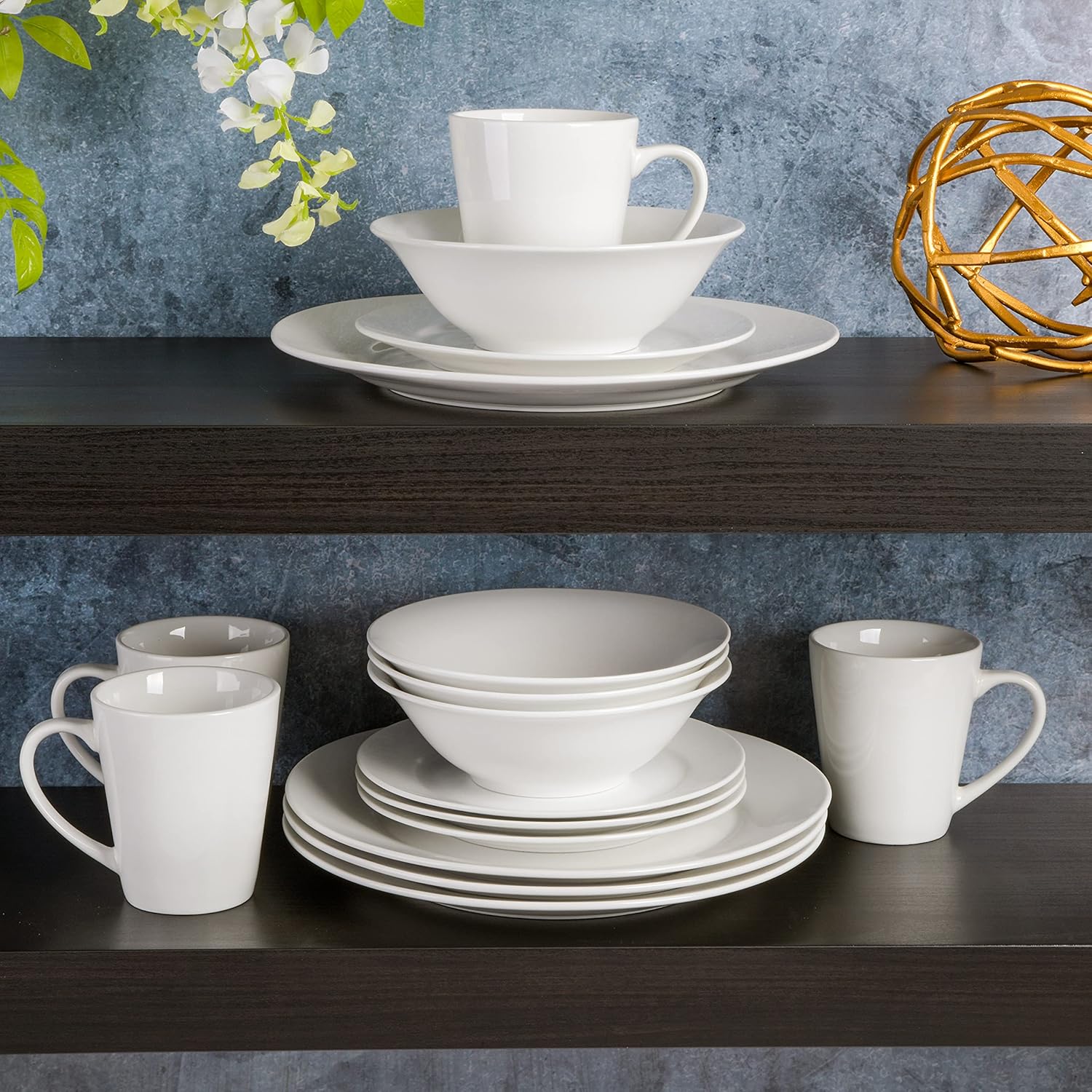 Gibson Home Amelia Court White Round Dinnerware Set 4 Service 16pcs