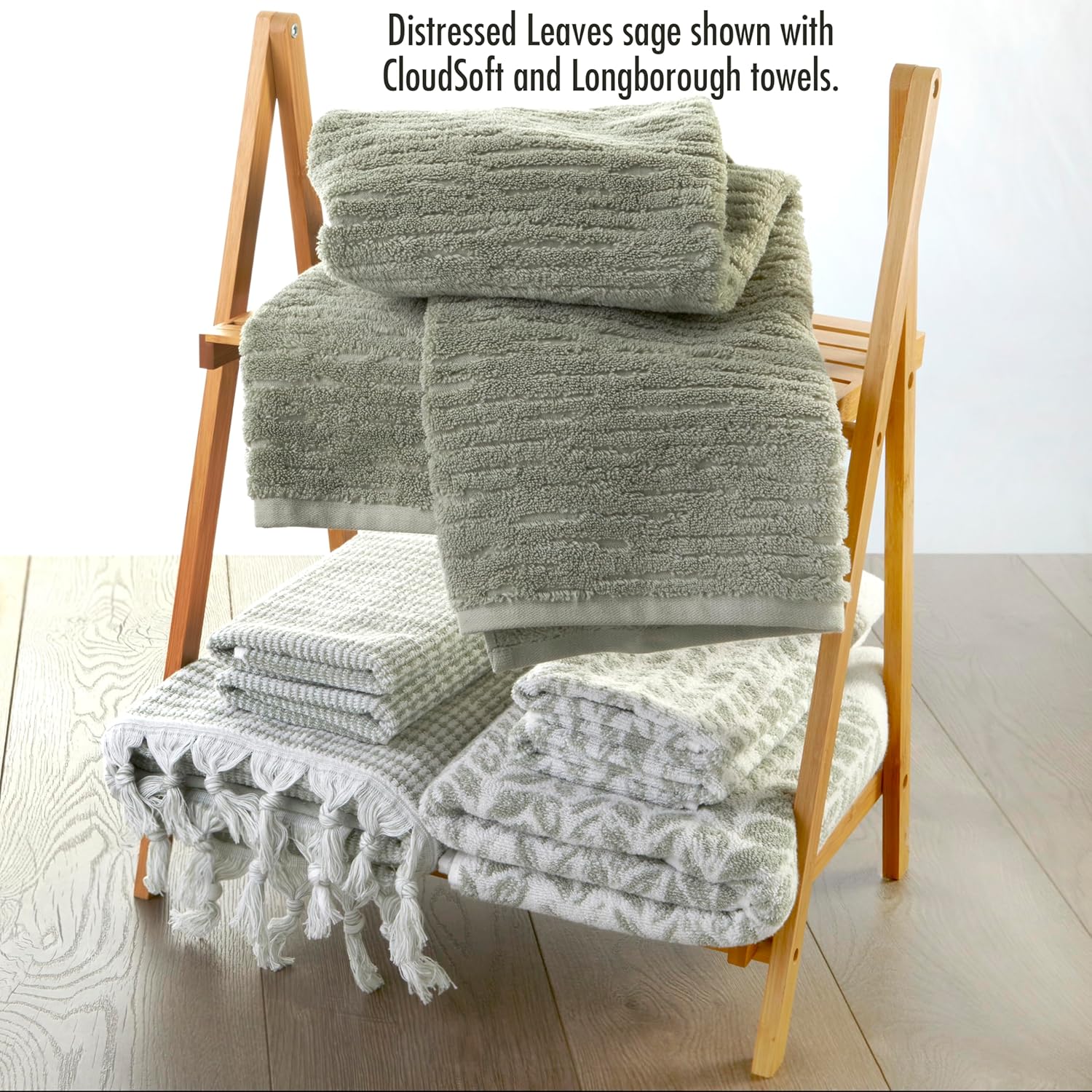 SKL Home Distressed Leaves Bath Towel Sage 28x54