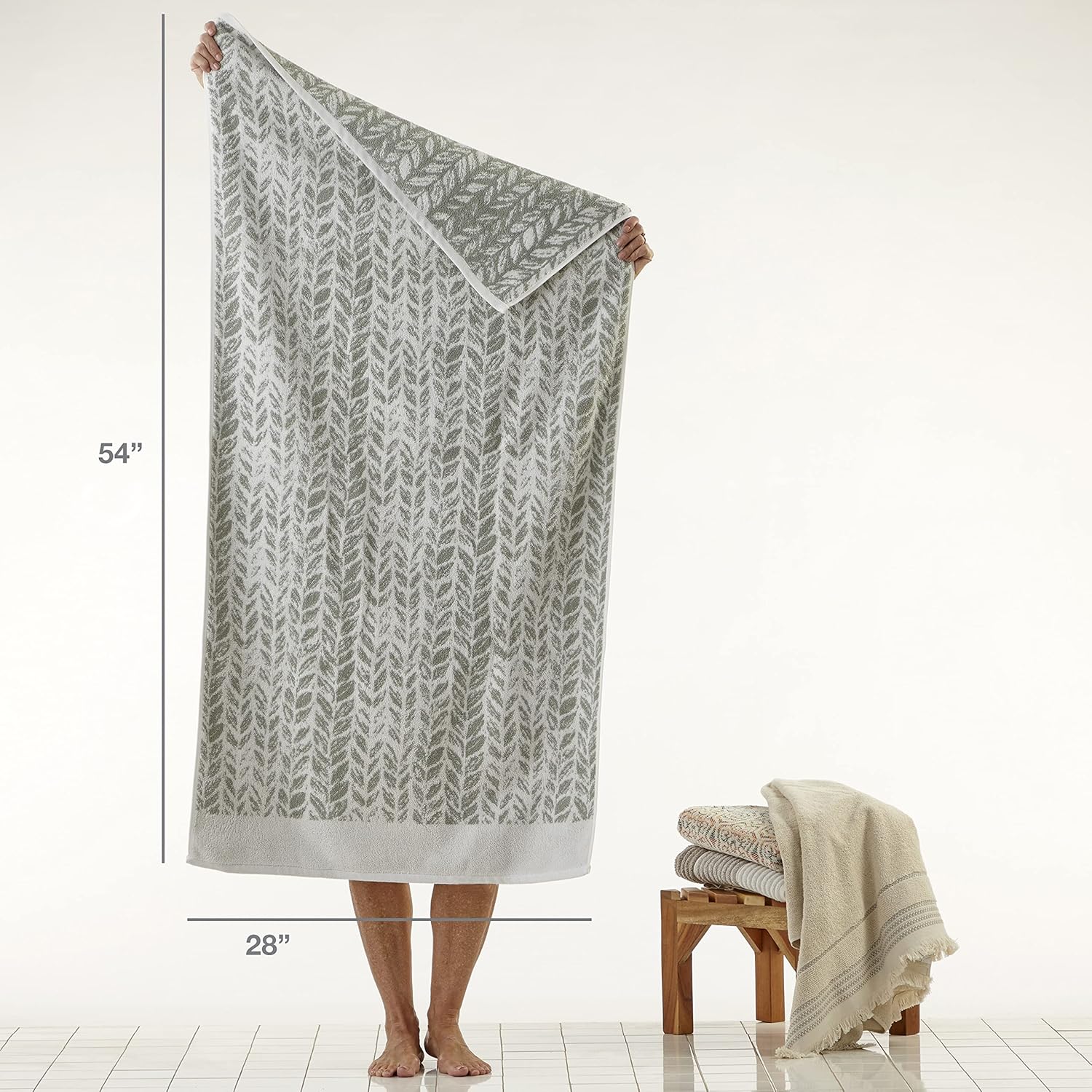 SKL Home Distressed Leaves Bath Towel Sage 28x54