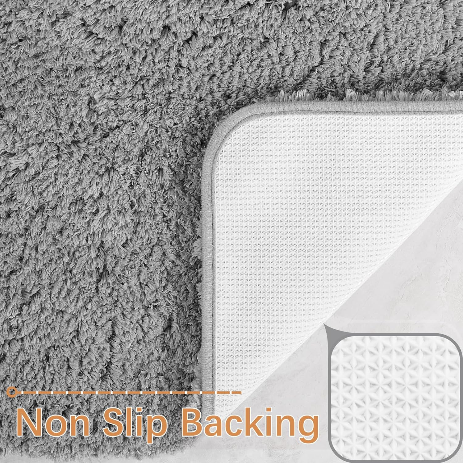 Luxurious 36x24-inch bathroom rug machine washable non-slip grey