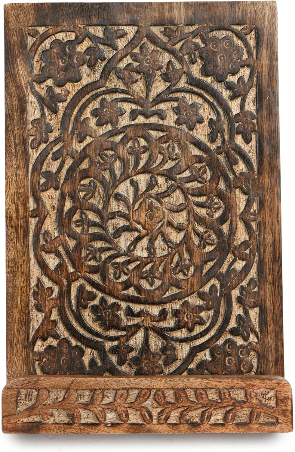 Intricate Hand-Carved Mandala Design Beautifully Hand-Carved Rosewood Mandala Recipe Book Stand