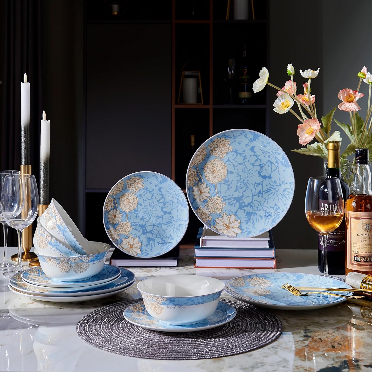 Prosperity Design 12-Piece Bone China Dinnerware Set