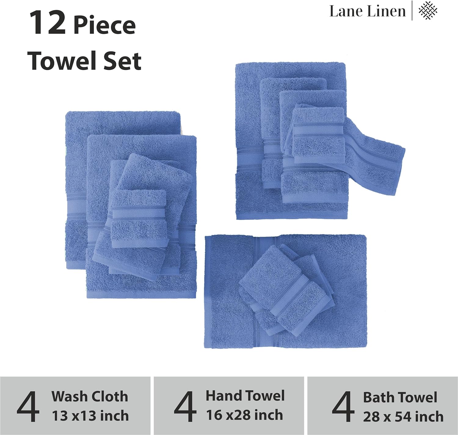 Luxury Bath Towels Set 12 Piece soft quick dry 100 cotton