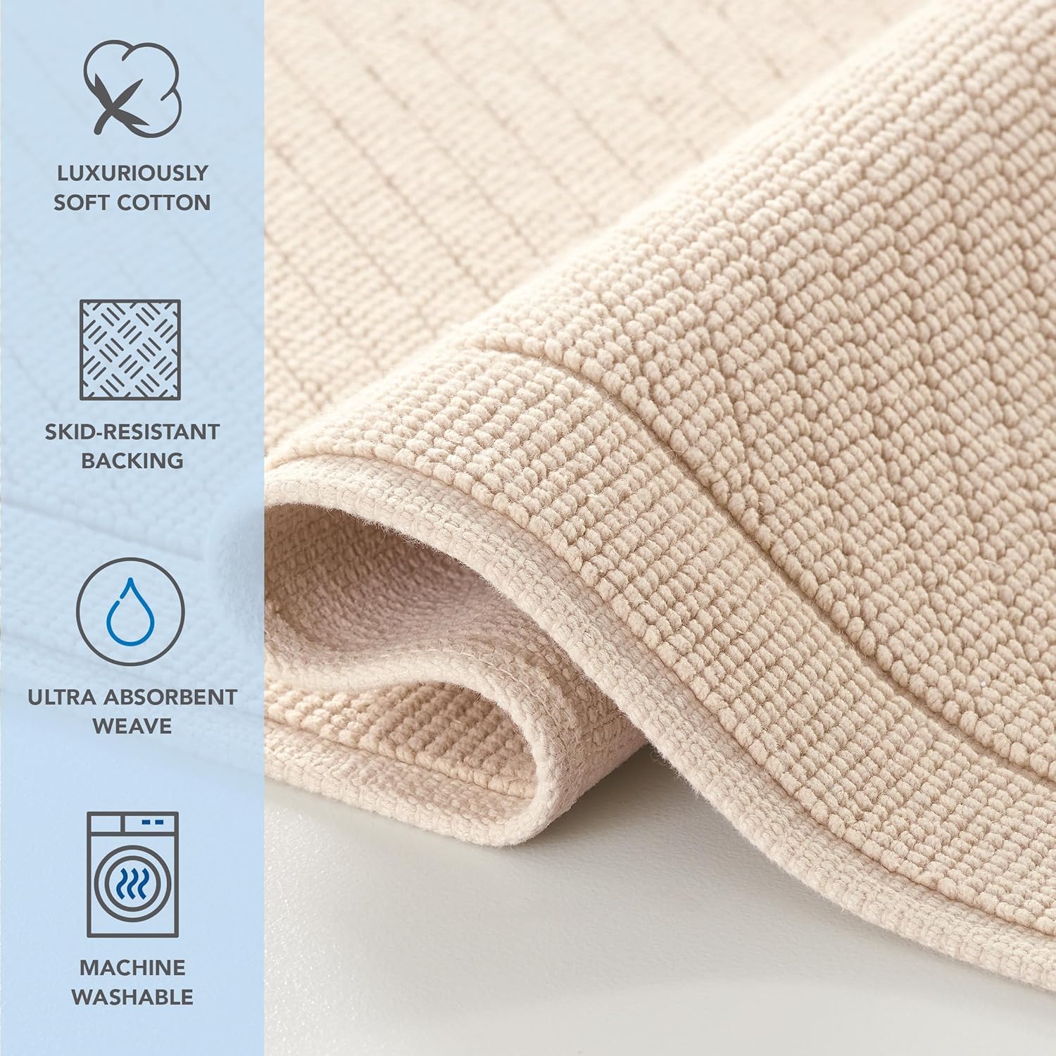 Arkwright 100 Cotton Bath Rug Textured Design Slip-Resistant Beige