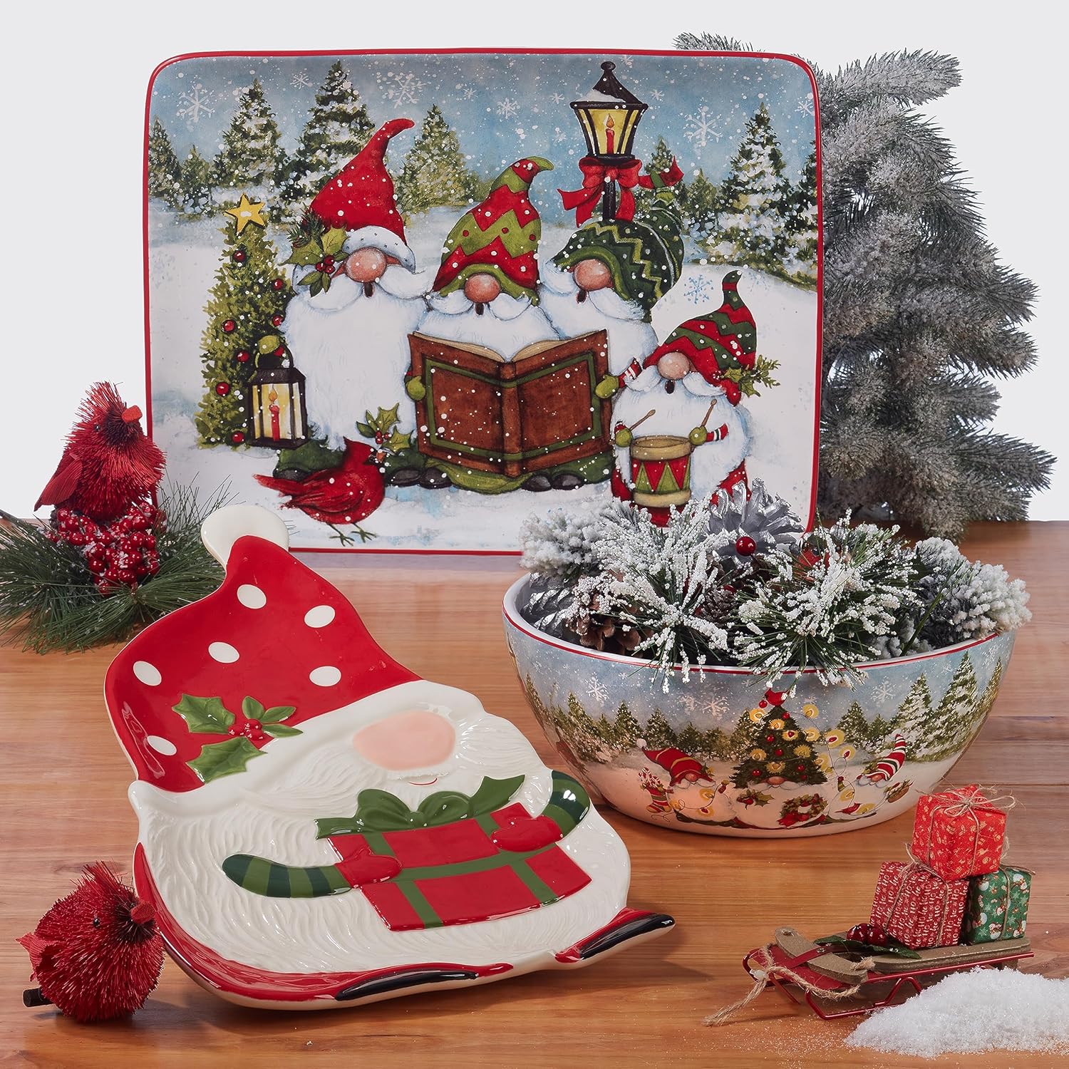 Glowing Christmas Gnomes Dinner Plate Set