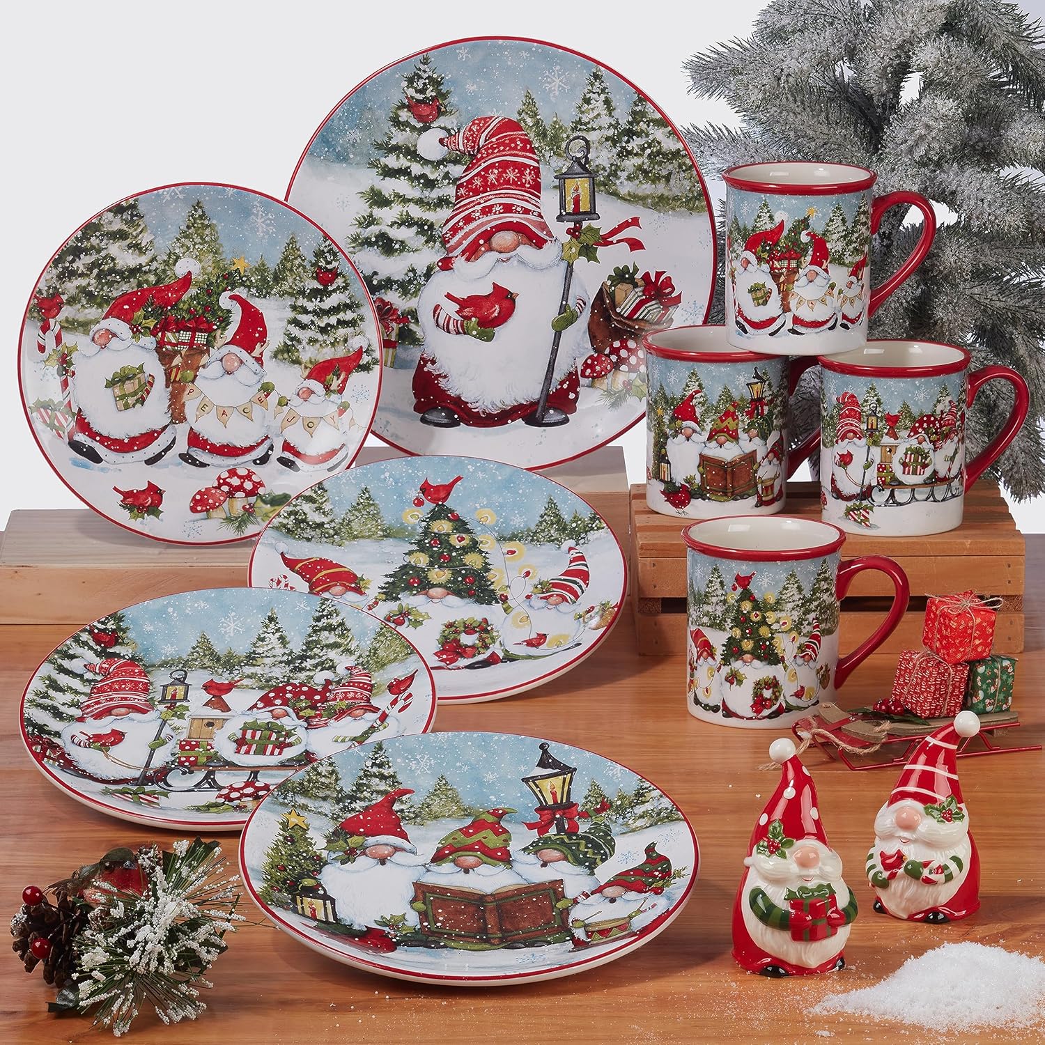 Glowing Christmas Gnomes Dinner Plate Set
