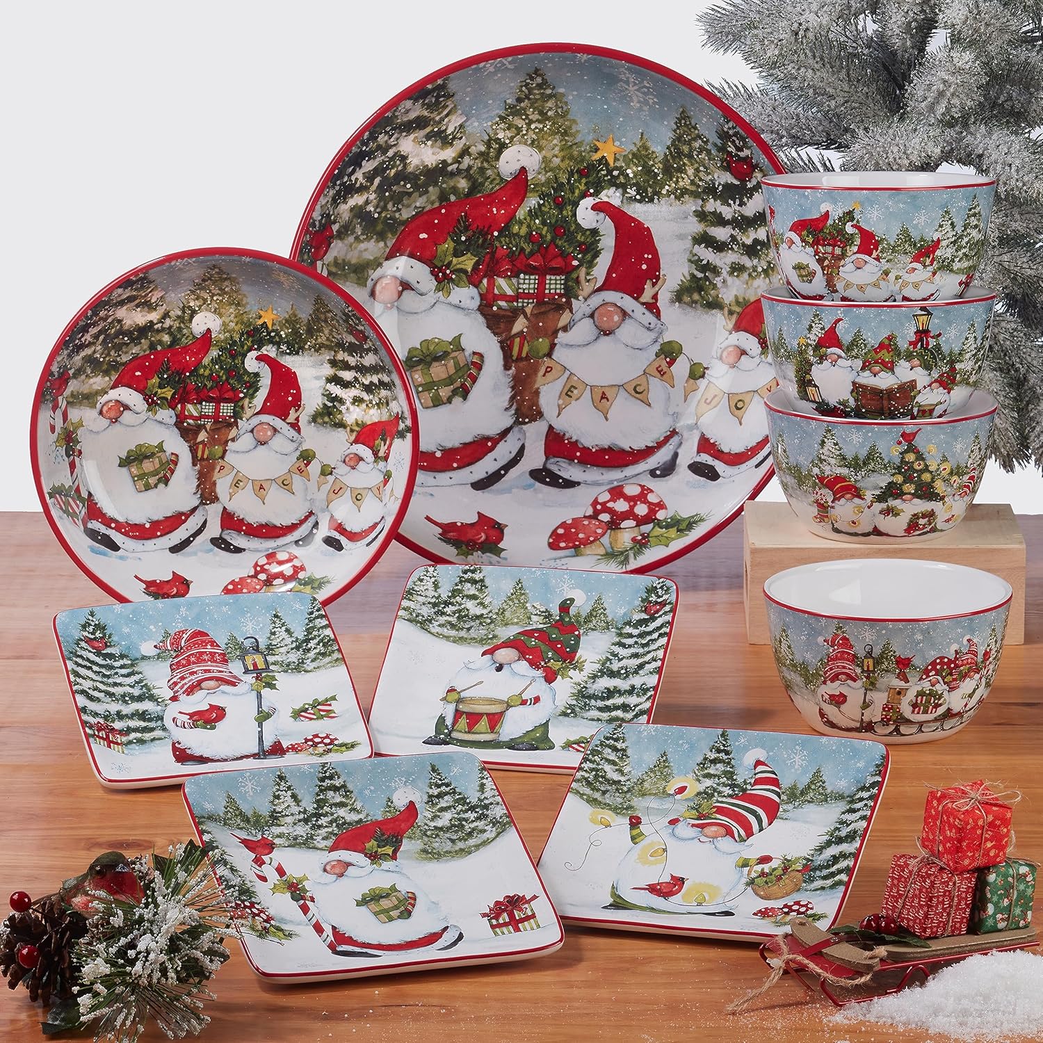Glowing Christmas Gnomes Dinner Plate Set